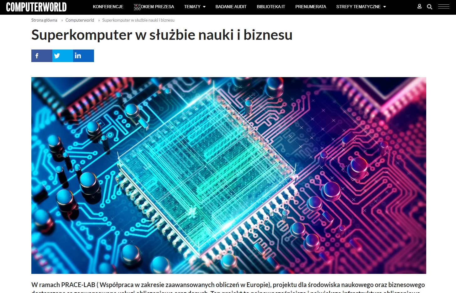 Read more about the article Piszą o nas: Wywiad z Koordynatorem projektu PRACE-LAB w Computerworld